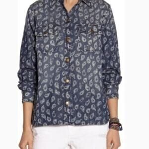 Current Elliot Womens Paisley Denim Shirt Sz 2 Western Cowgirl Boho Nature Fairy